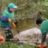 Voluntarios retirando un colch&oacute;n dun r&iacute;o