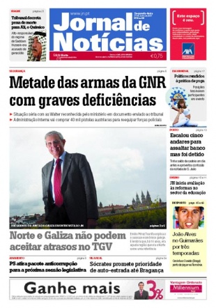 Portada do Jornal de Notícias deste luns